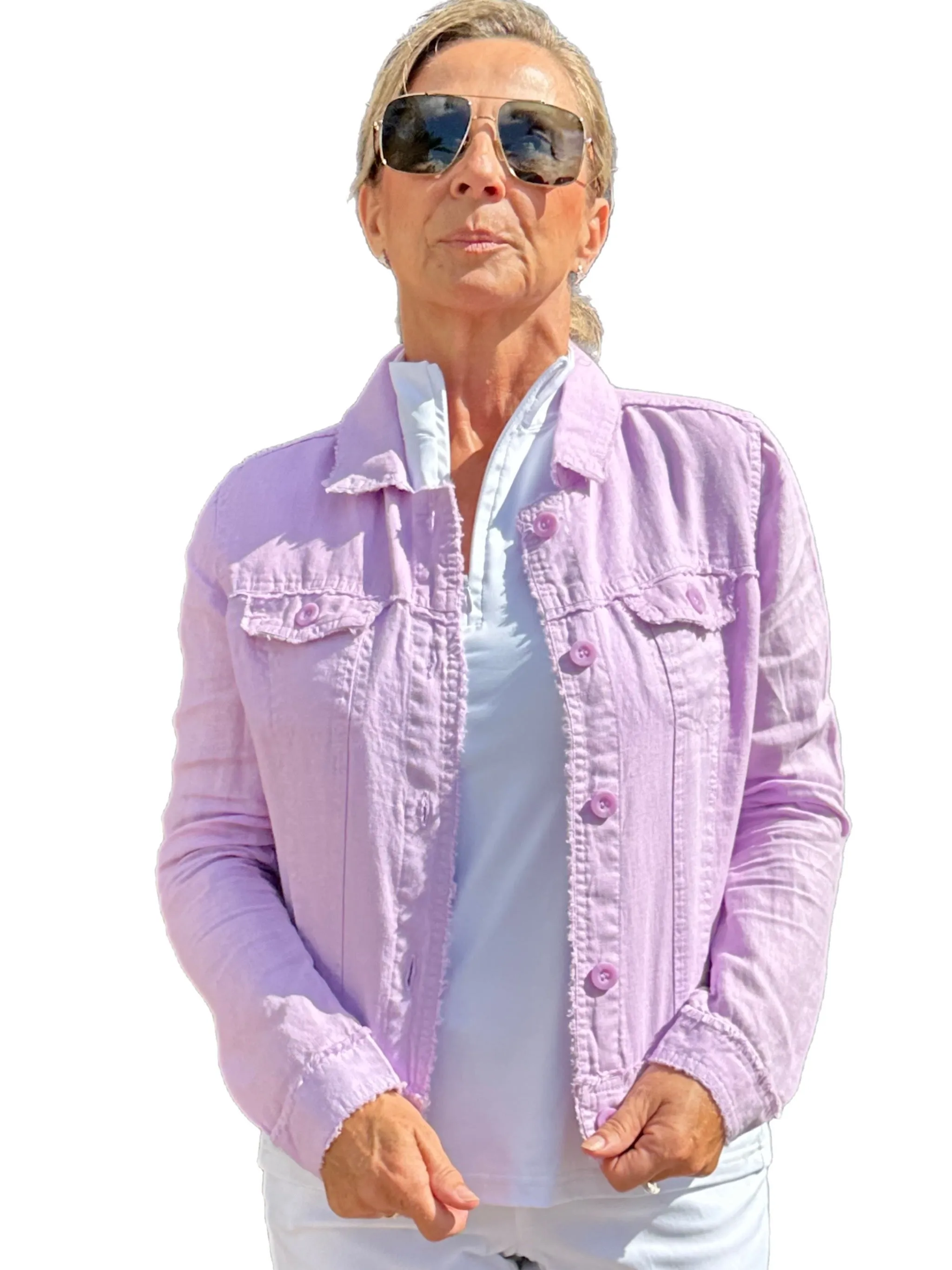 Long-Sleeve Linen Jacket Lilac