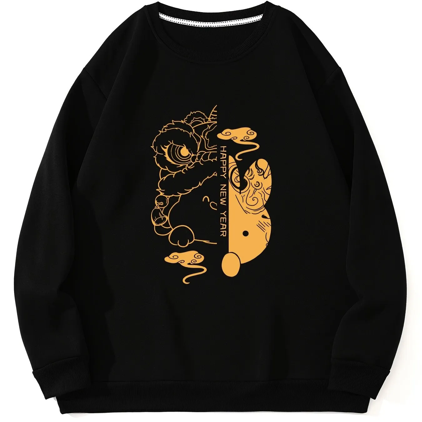 Men's Cartoon Rabbit Graphic Print Crew Neck Red Sweatshirt