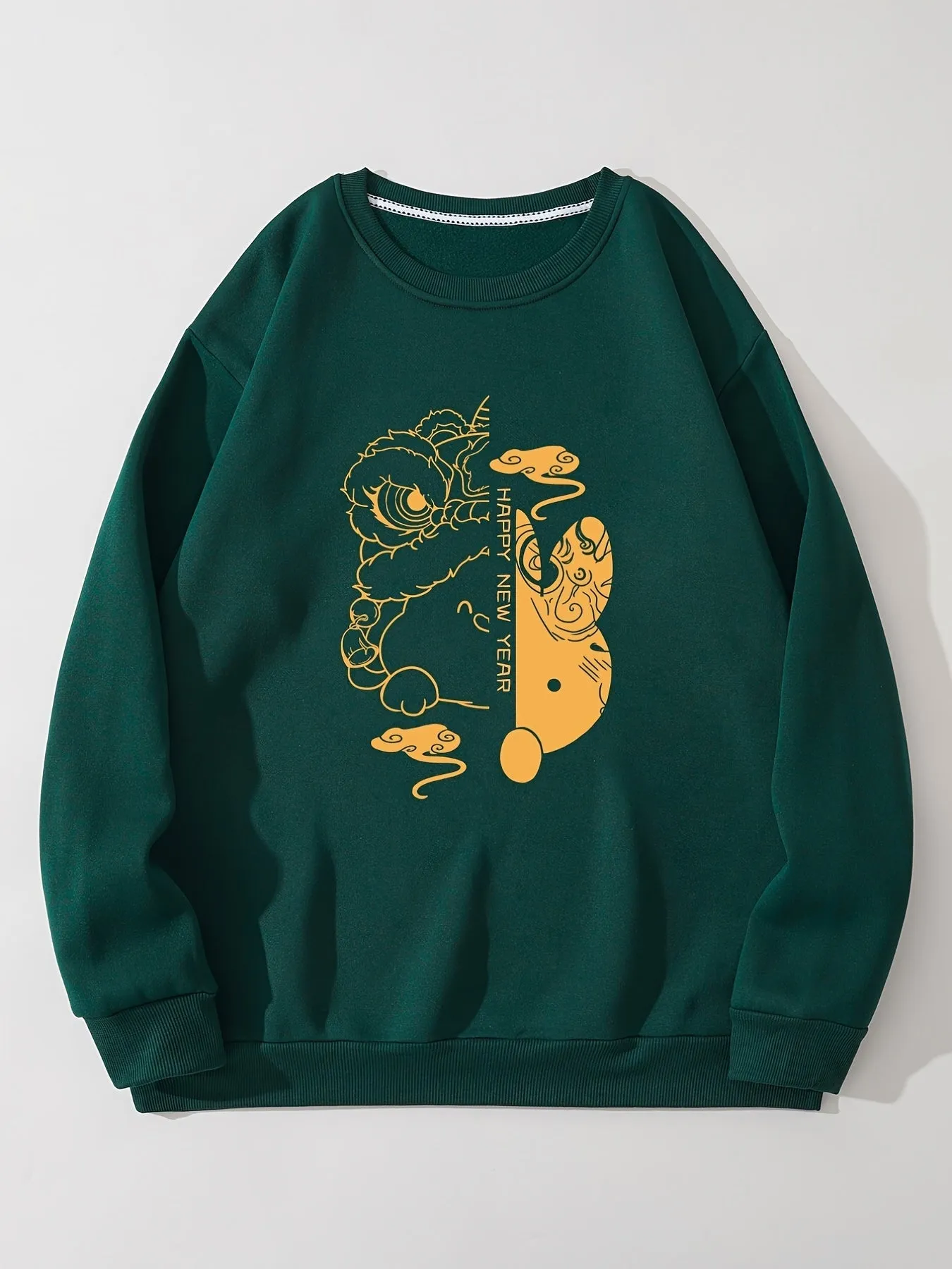 Men's Cartoon Rabbit Graphic Print Crew Neck Red Sweatshirt