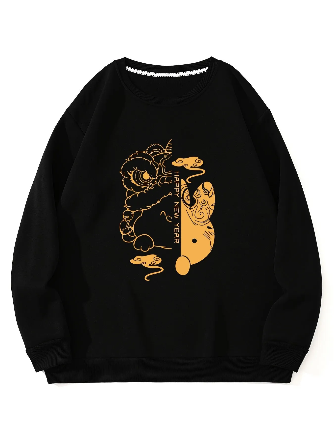 Men's Cartoon Rabbit Graphic Print Crew Neck Red Sweatshirt