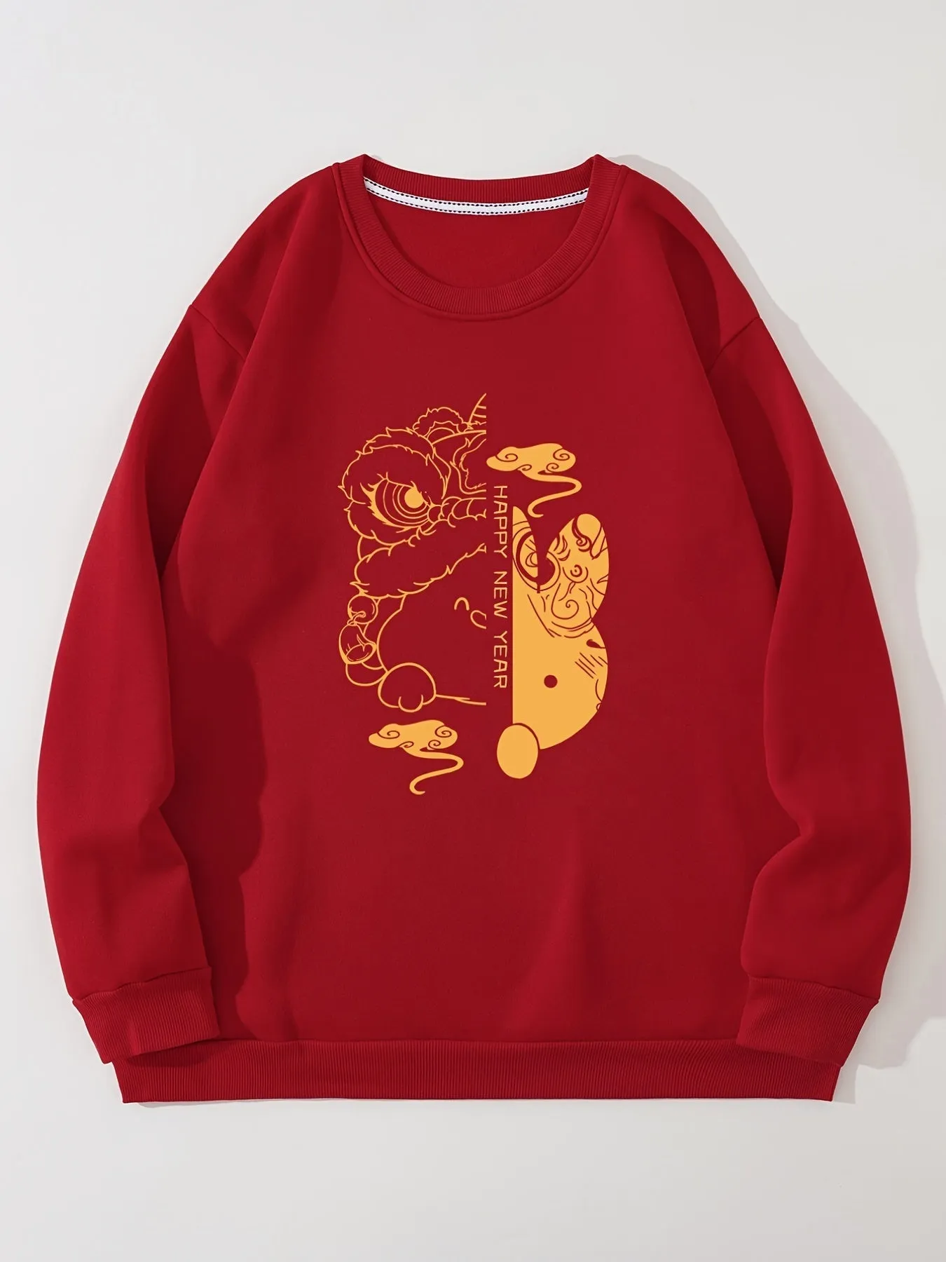 Men's Cartoon Rabbit Graphic Print Crew Neck Red Sweatshirt