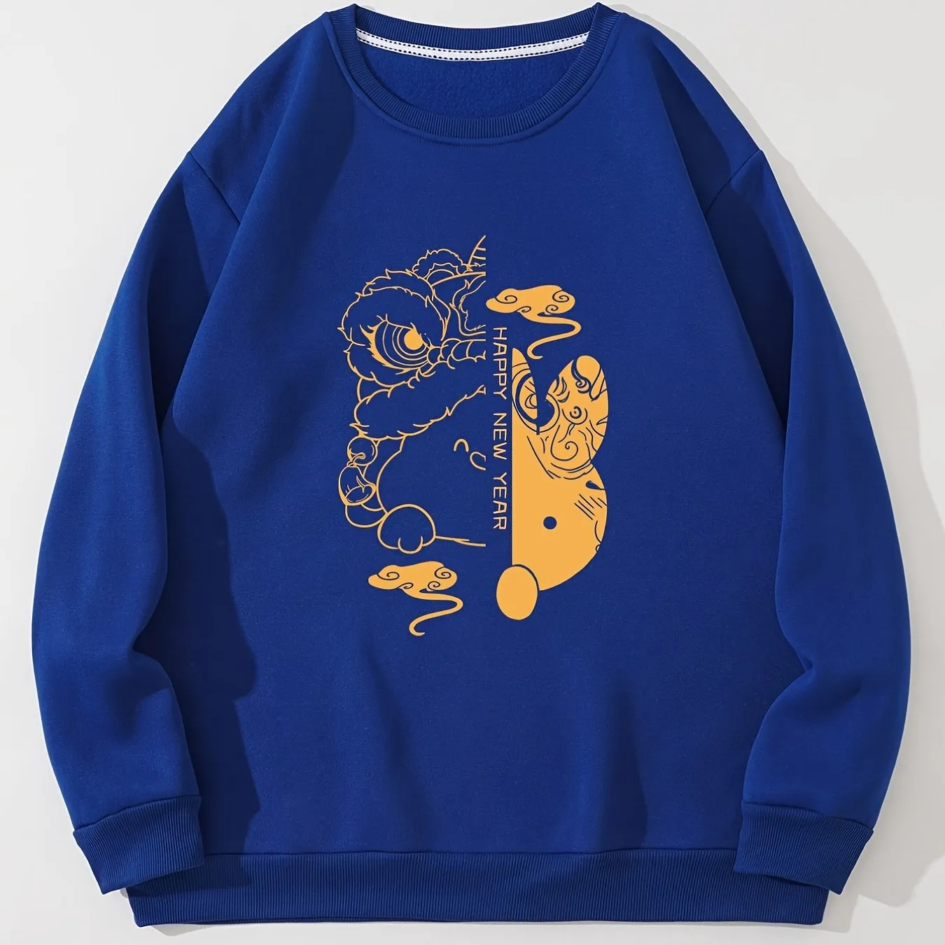 Men's Cartoon Rabbit Graphic Print Crew Neck Red Sweatshirt