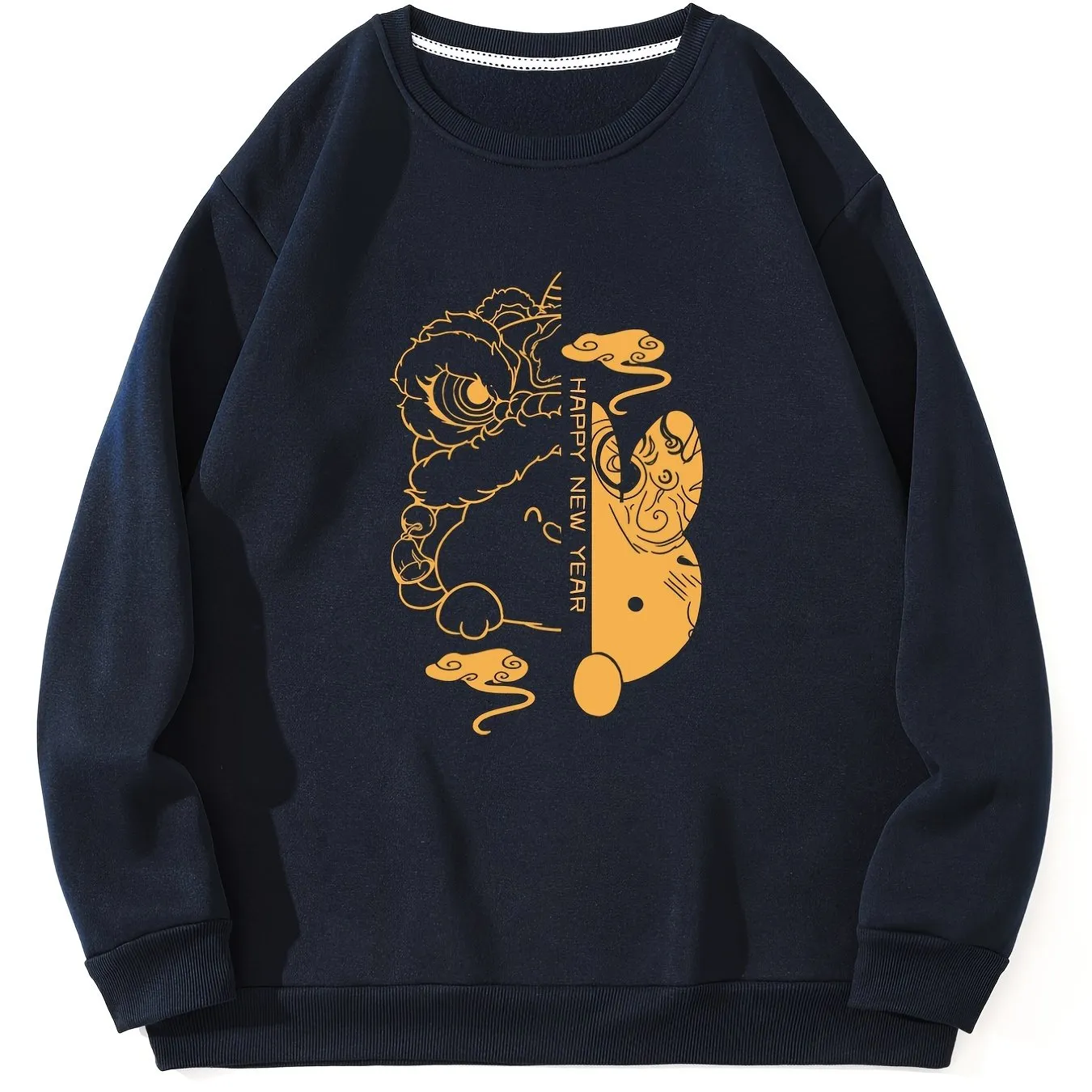 Men's Cartoon Rabbit Graphic Print Crew Neck Red Sweatshirt