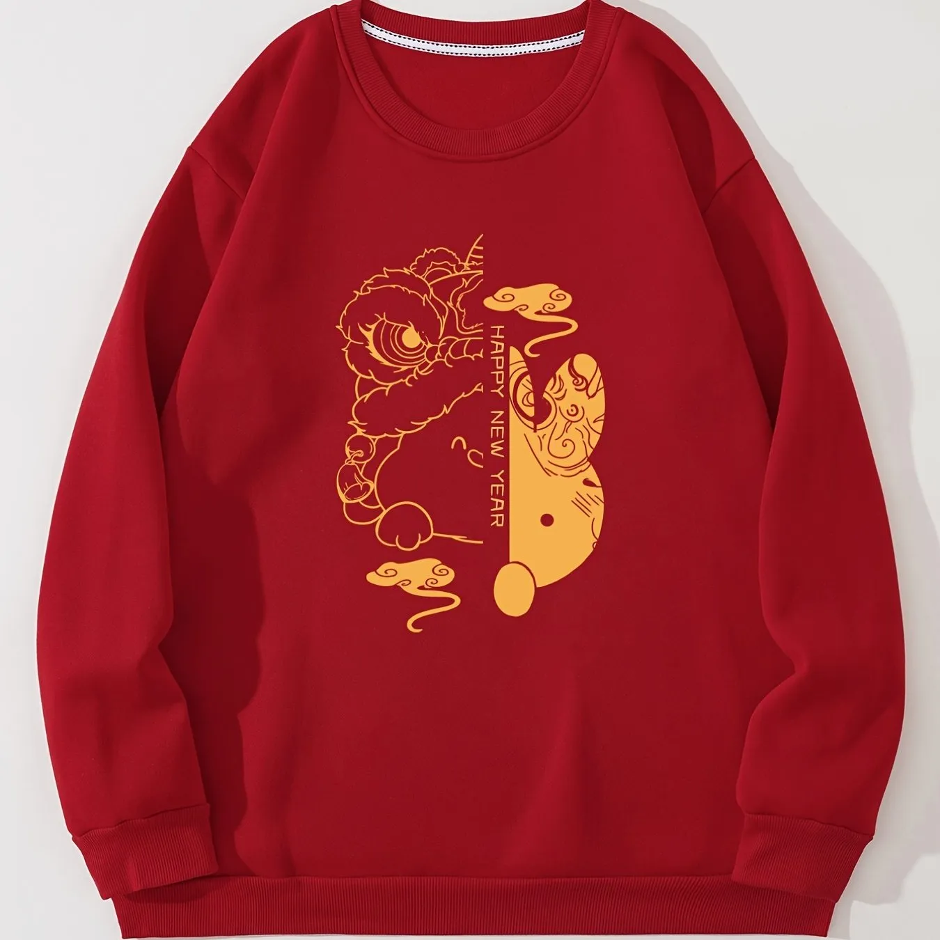 Men's Cartoon Rabbit Graphic Print Crew Neck Red Sweatshirt