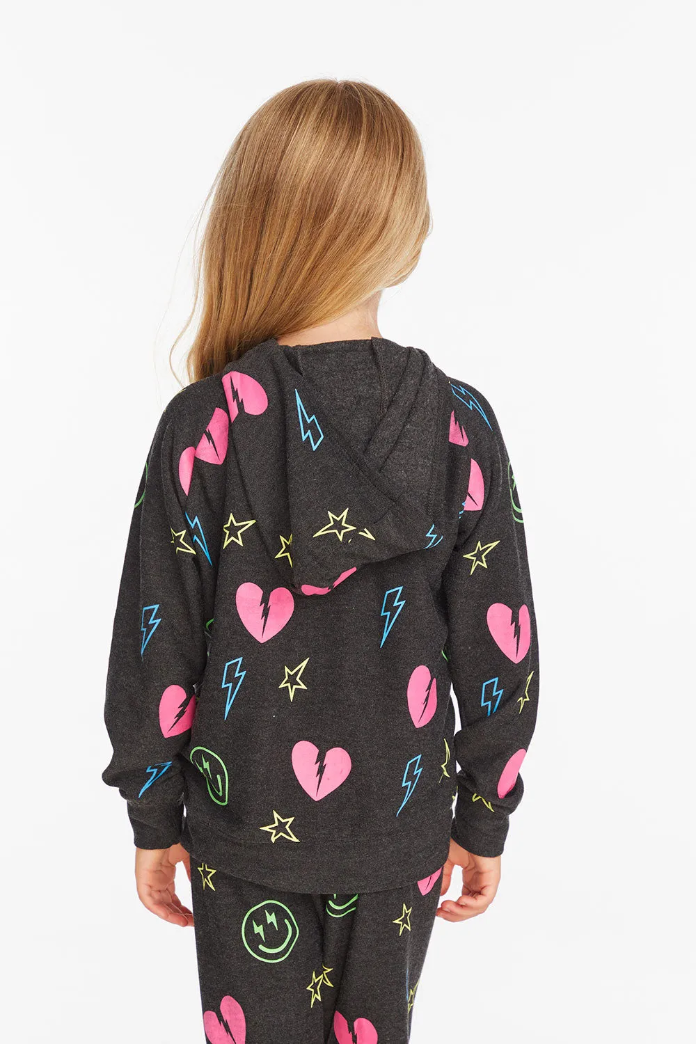 Neon Heart & Smiles Girls Zip-up Hoodie