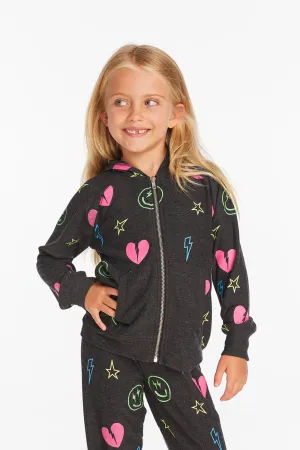 Neon Heart & Smiles Girls Zip-up Hoodie