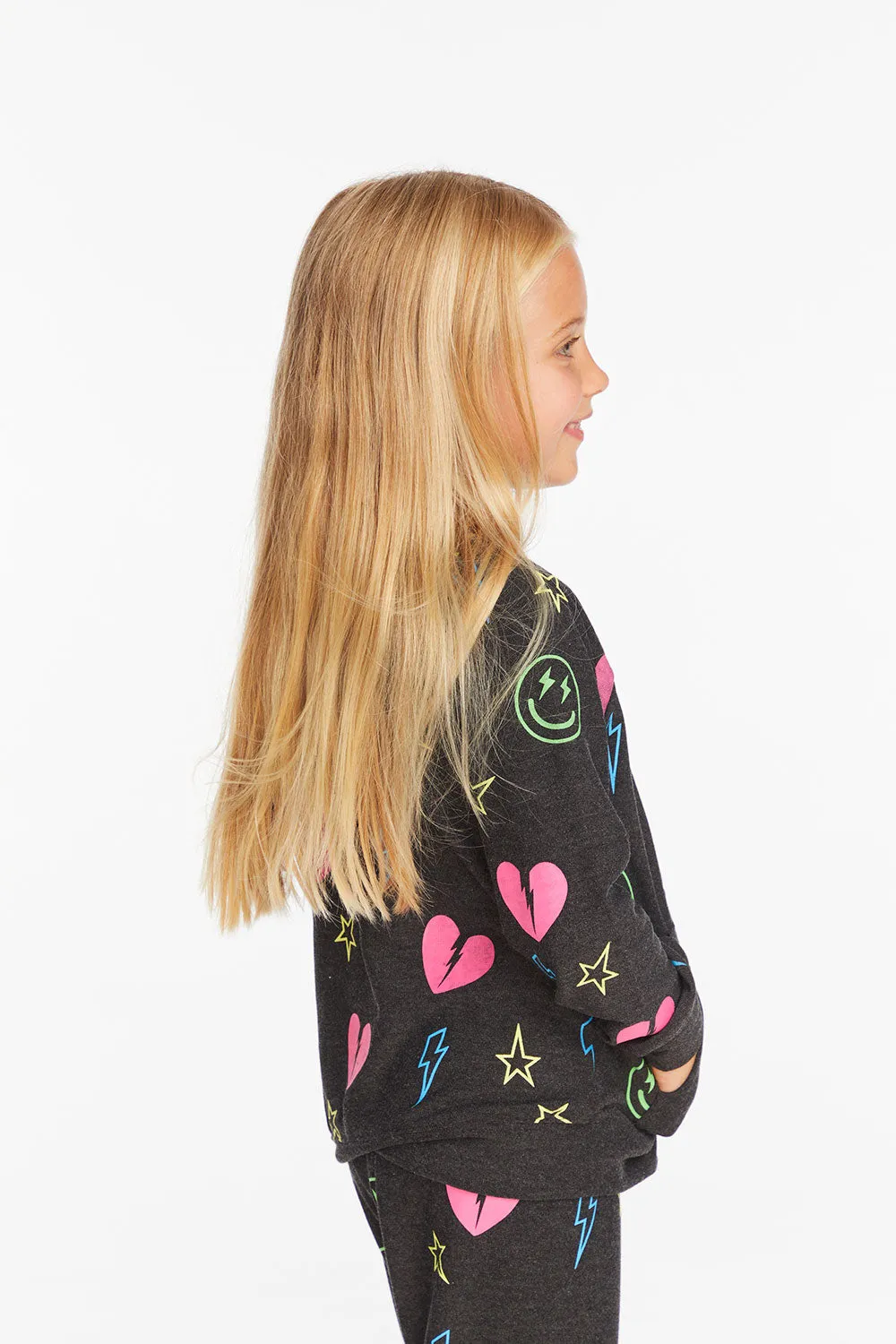 Neon Heart & Smiles Girls Zip-up Hoodie