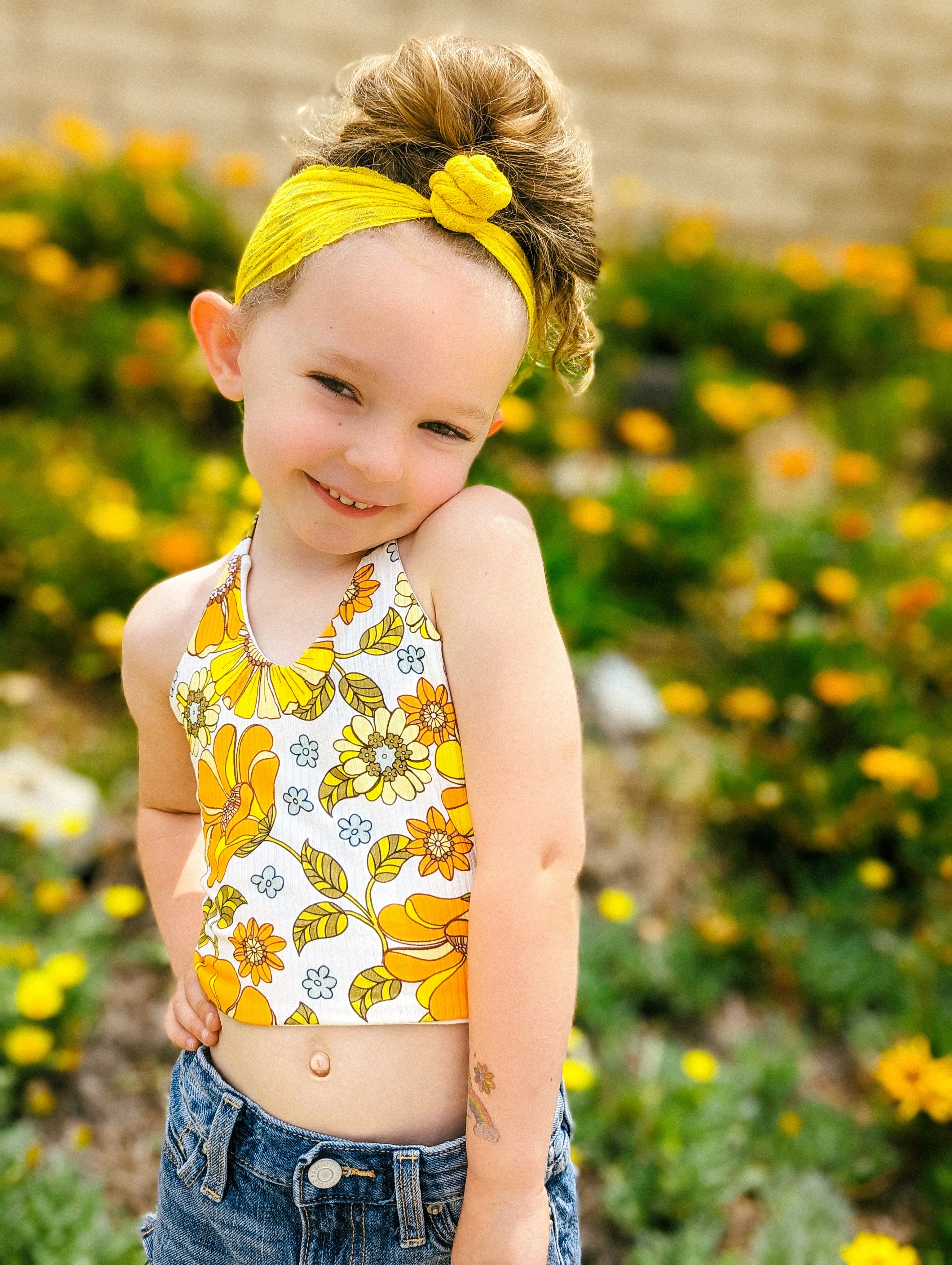 New!! Yellow Poppy Halter Top