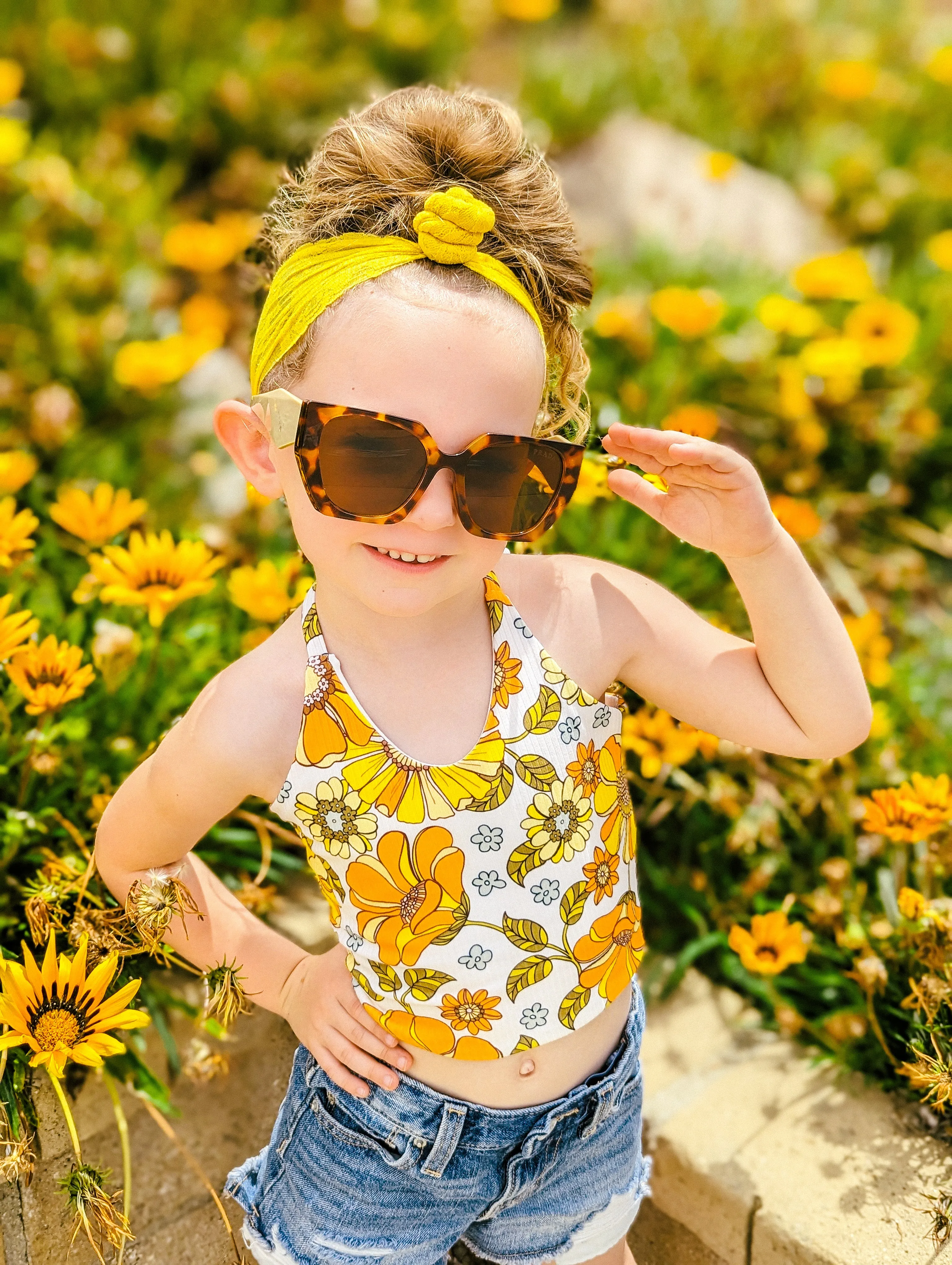 New!! Yellow Poppy Halter Top