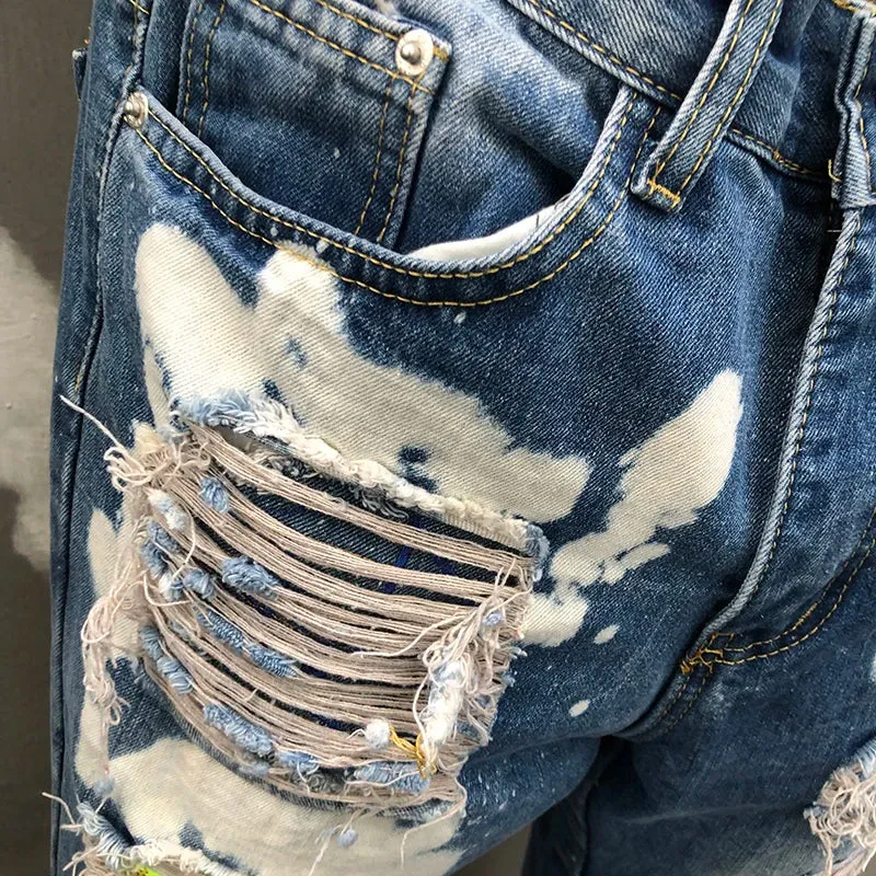 Printed Ripped Streetwear Denim Jeans