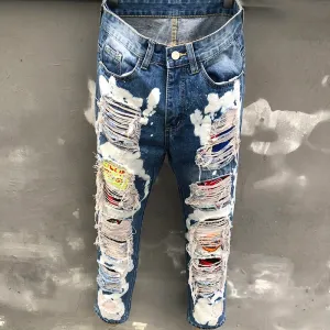 Printed Ripped Streetwear Denim Jeans