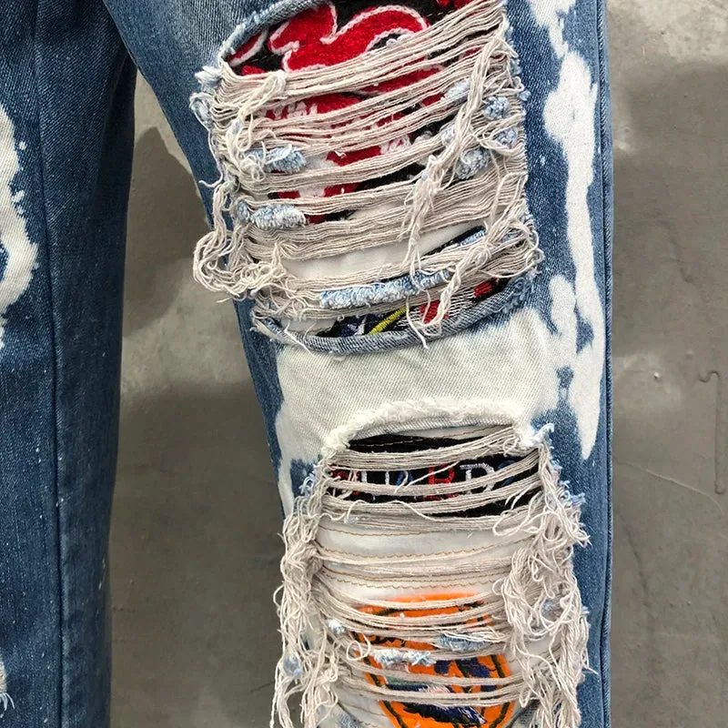 Printed Ripped Streetwear Denim Jeans