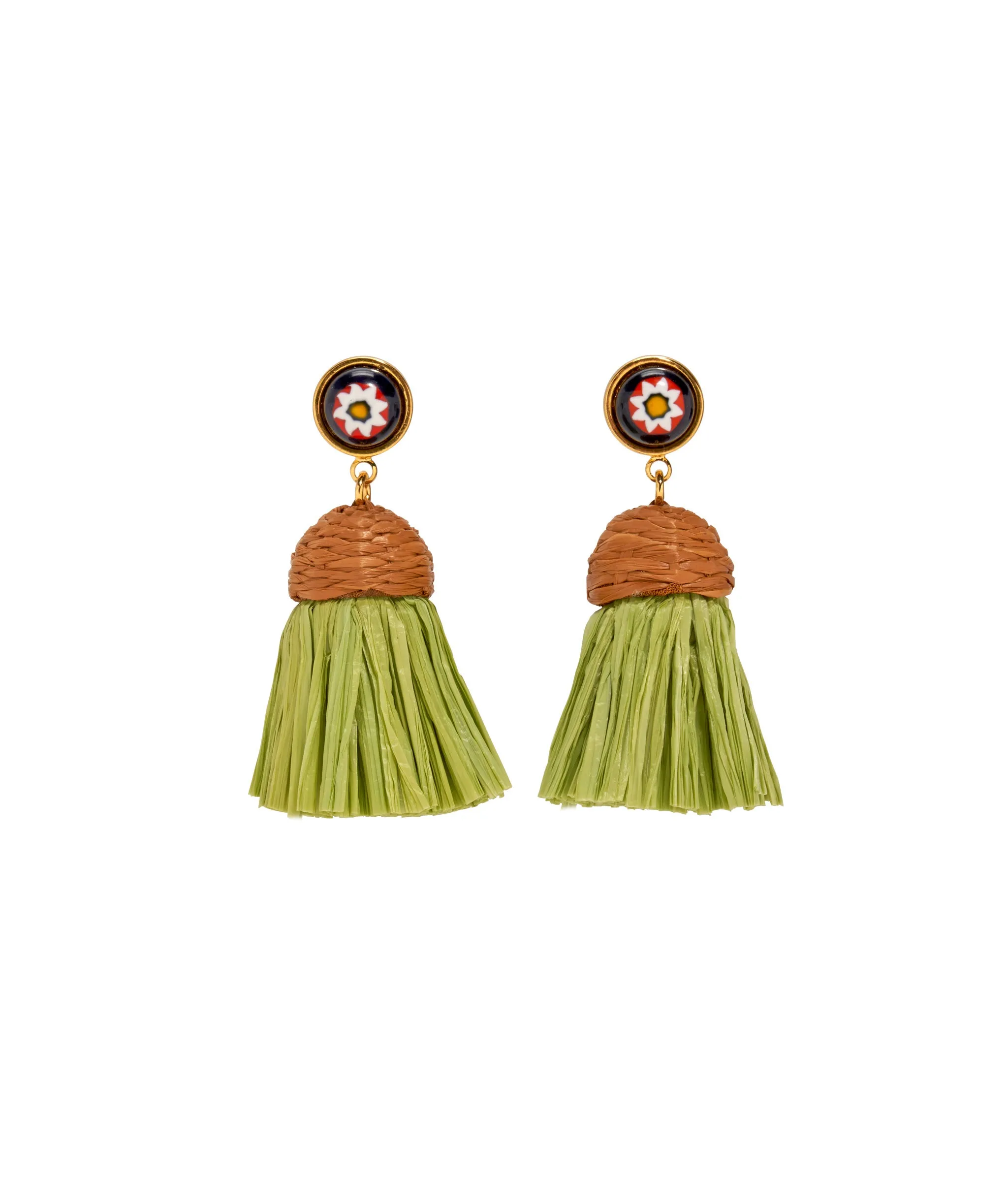 Raffia Earrings in Floral Palm