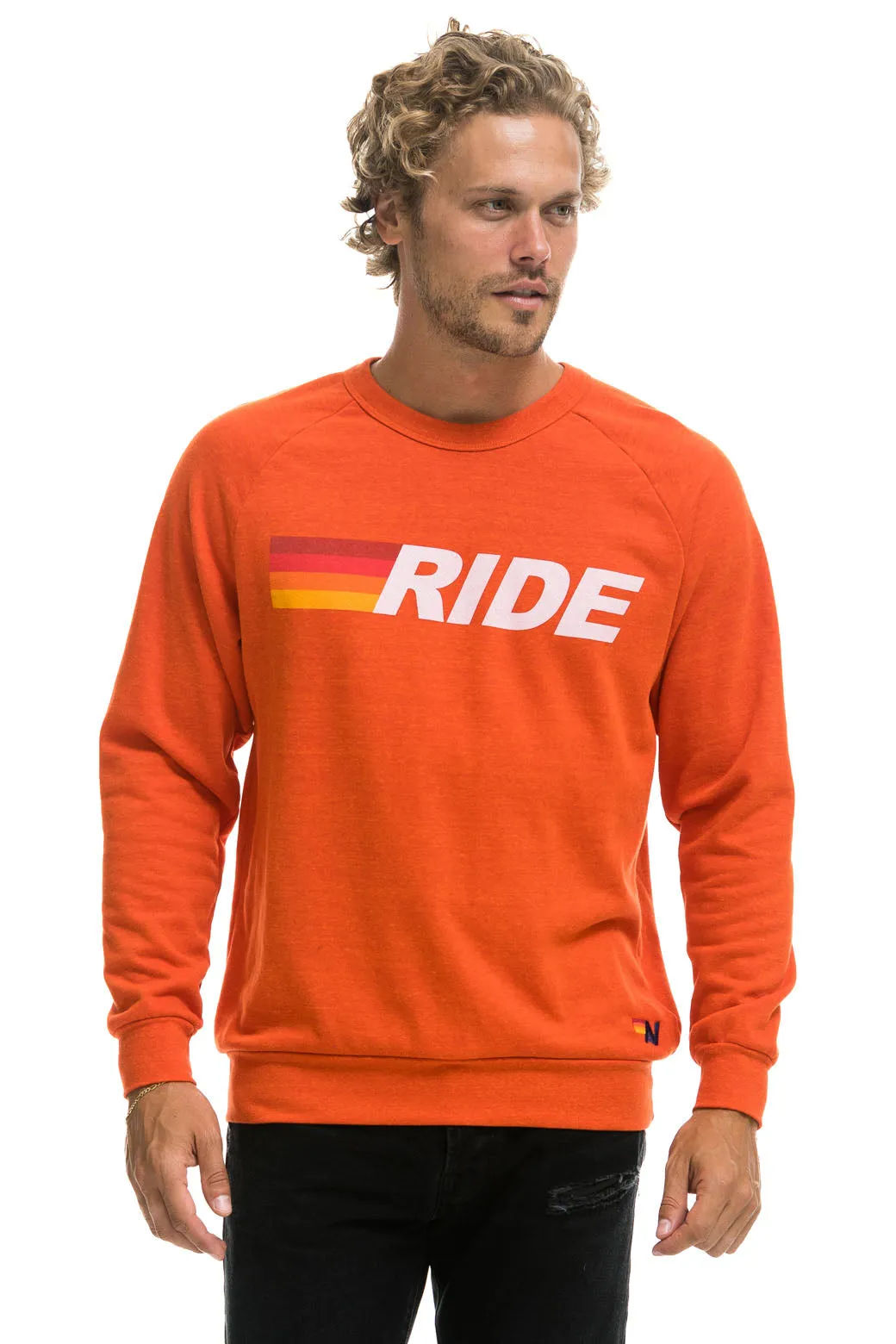 RIDE LOGO WHITE CREW SWEATSHIRT - ORANGE