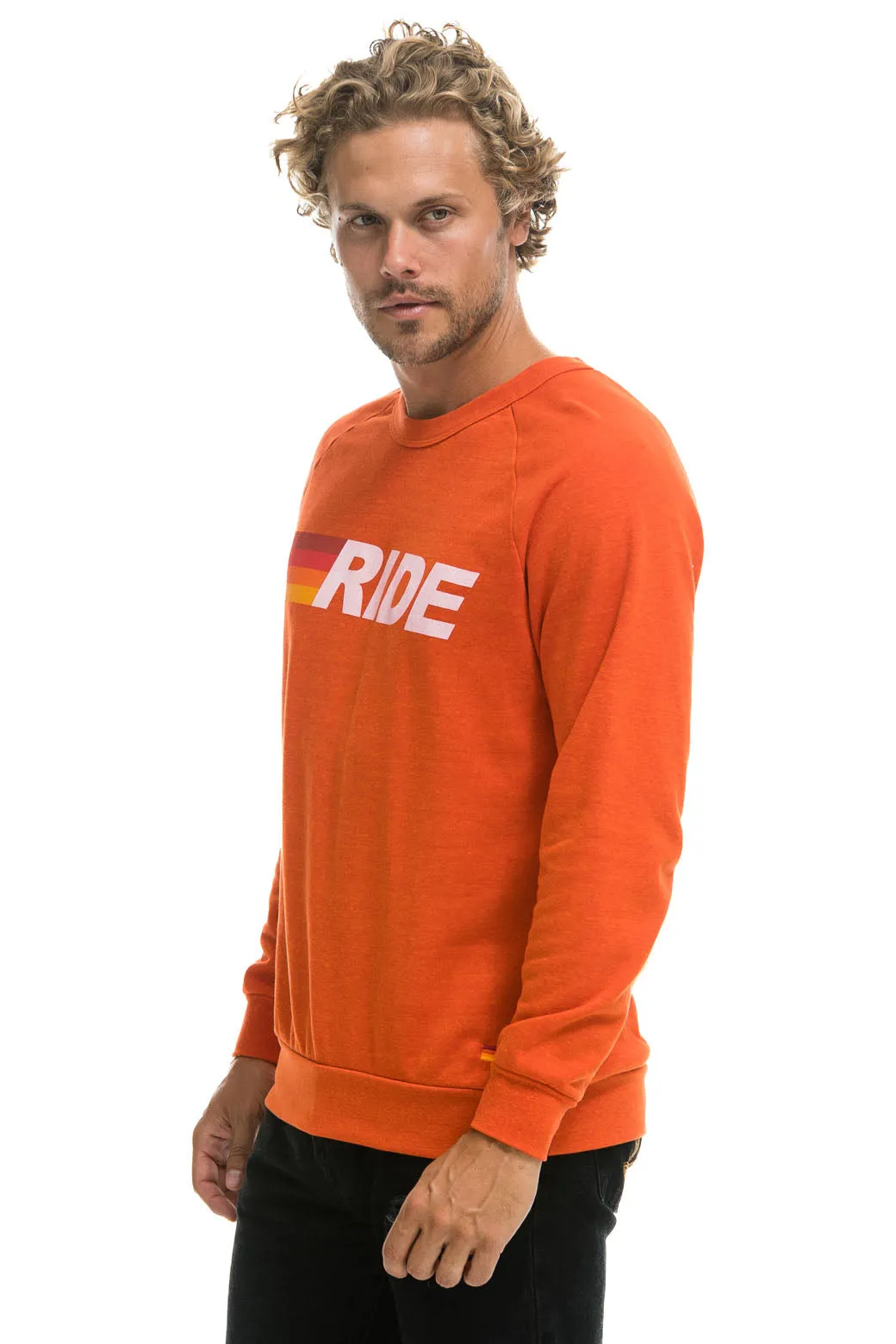 RIDE LOGO WHITE CREW SWEATSHIRT - ORANGE