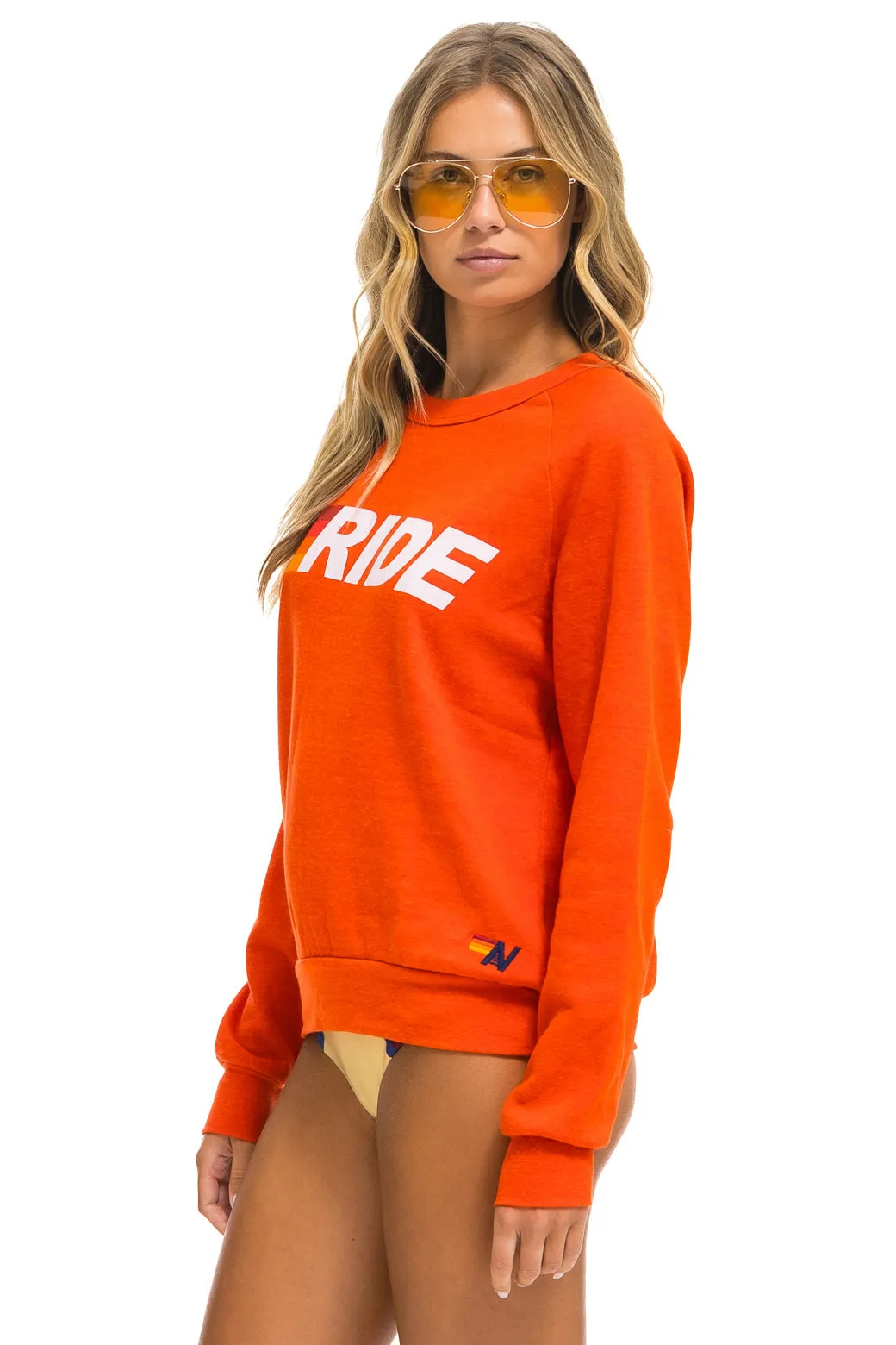 RIDE LOGO WHITE CREW SWEATSHIRT - ORANGE