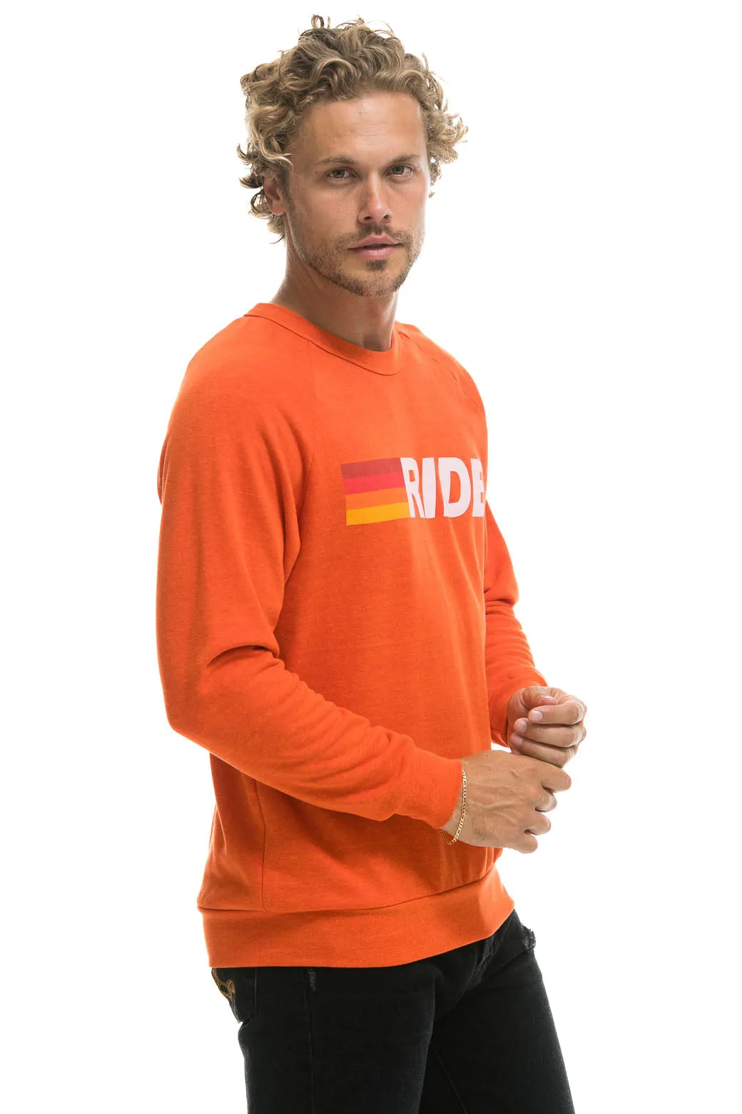 RIDE LOGO WHITE CREW SWEATSHIRT - ORANGE