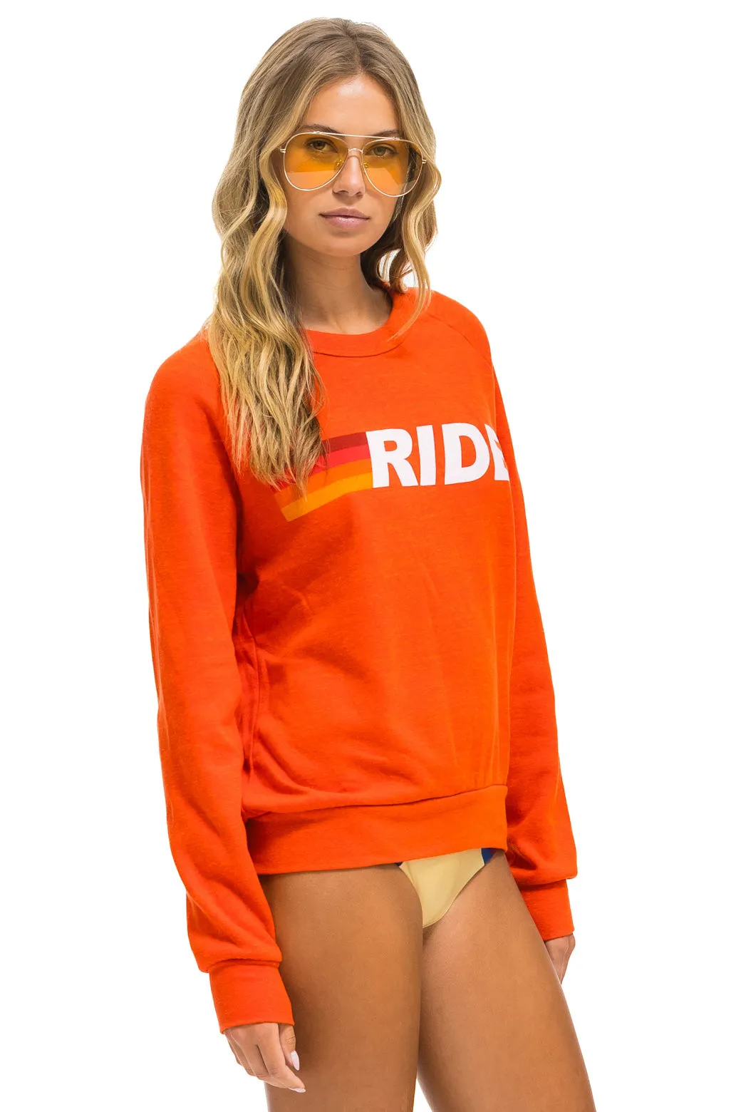 RIDE LOGO WHITE CREW SWEATSHIRT - ORANGE