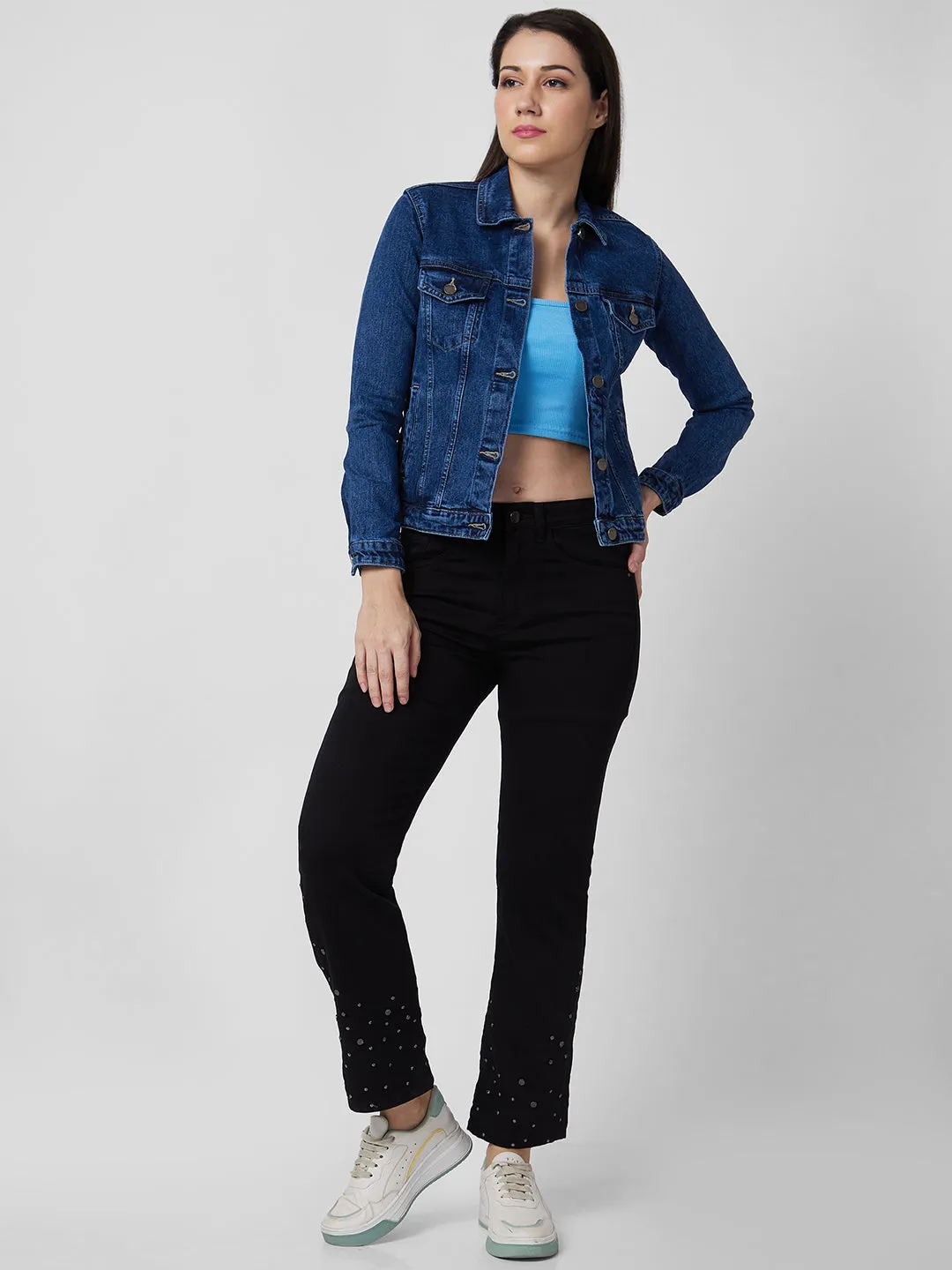 Spykar Women Washed Cotton Crop Denim Jacket