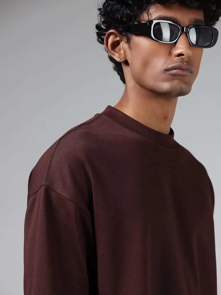 Studiofit Dark Brown Relaxed-Fit Crew Neck T-Shirt