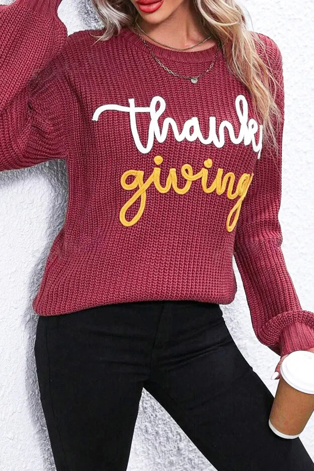 THANKSGIVING Round Neck Long Sleeve Sweater