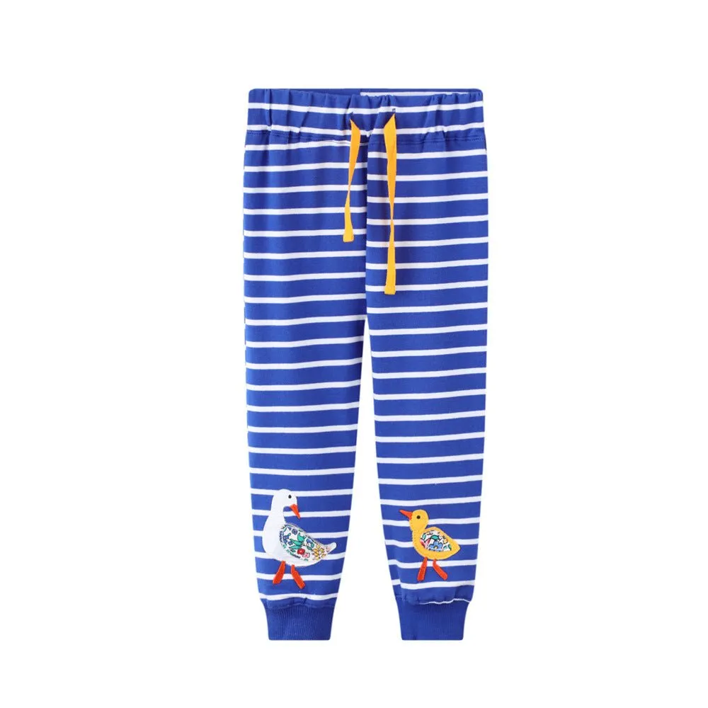 Toddler/Kid Girl's Blue Striped Pants with Animal Design