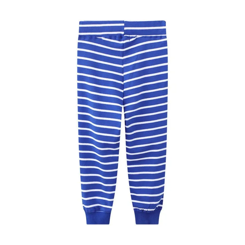 Toddler/Kid Girl's Blue Striped Pants with Animal Design