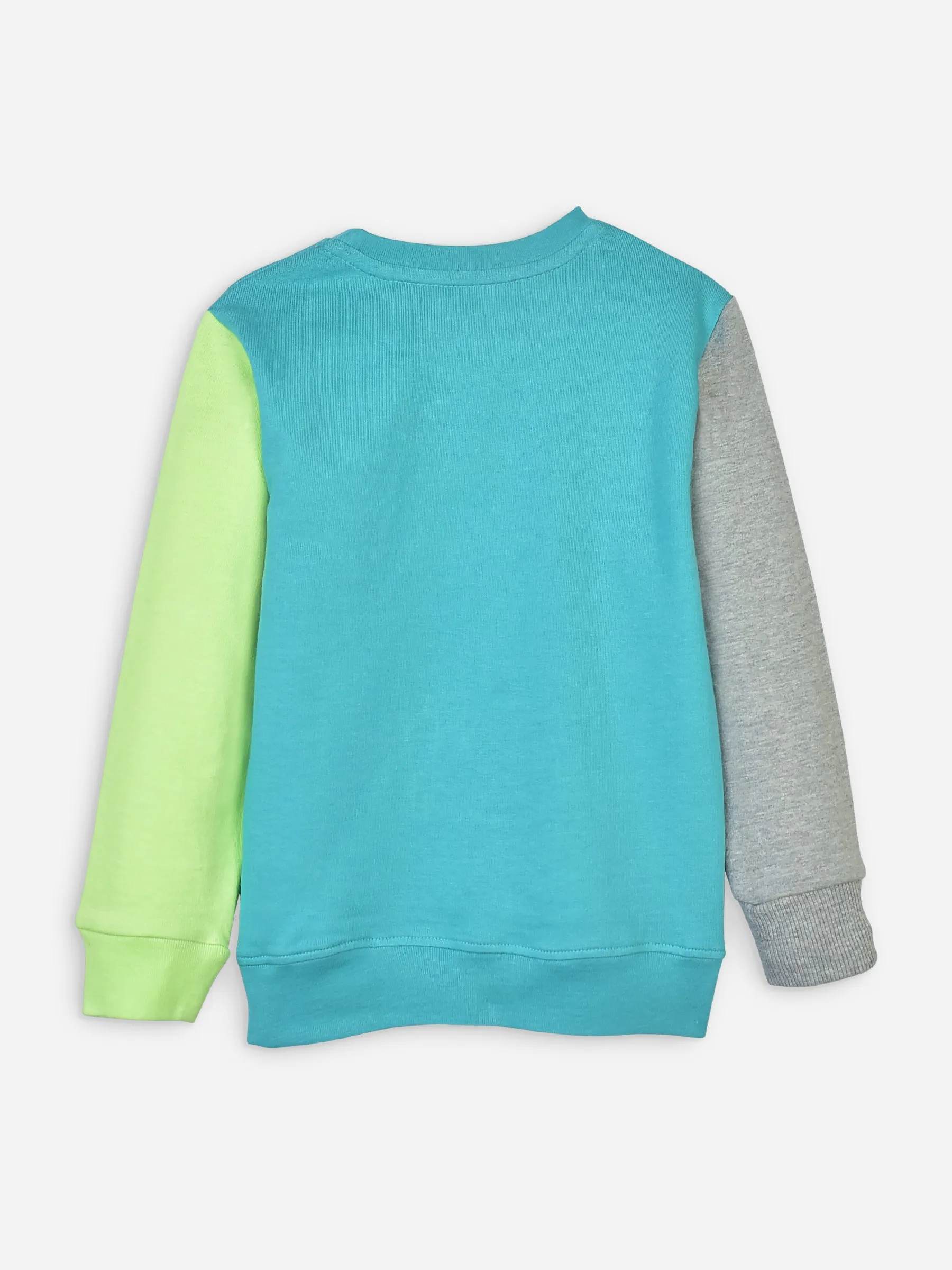 Turquoise Contrasting Sleeves Sweatshirt With 'Game On' Print