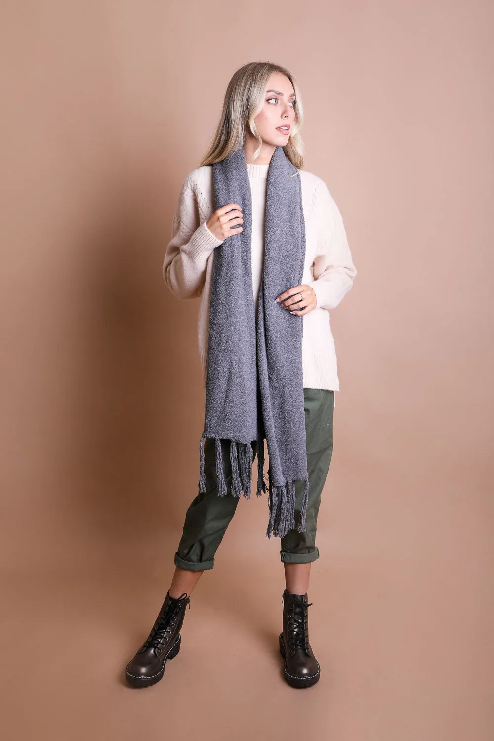 Ultra-Soft Boucle Tassel Scarf