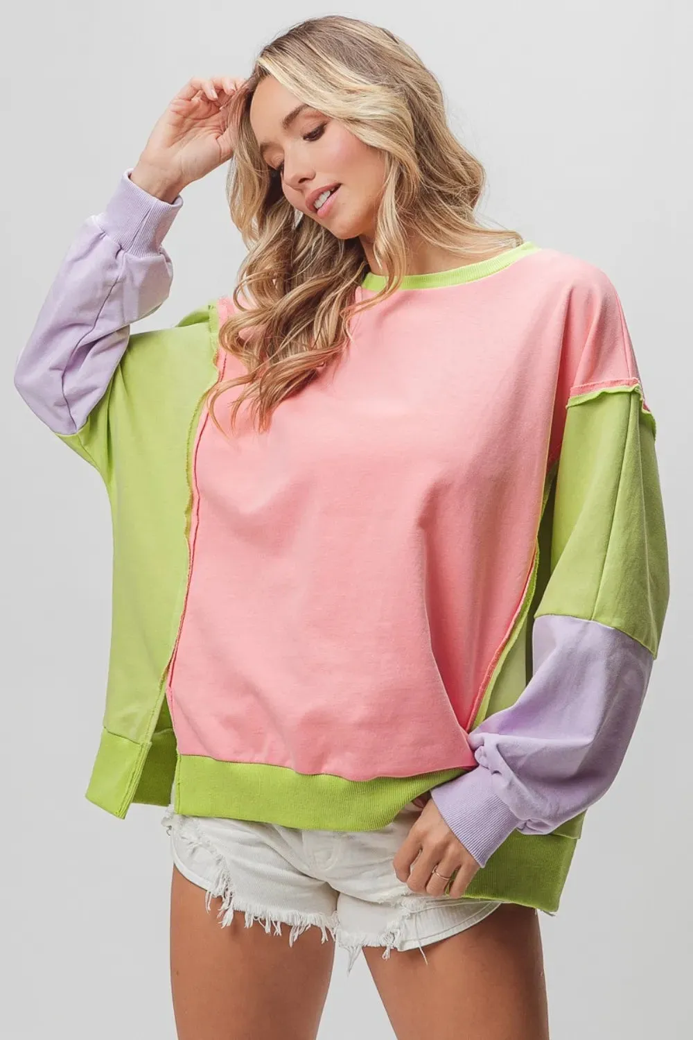 Washed Color Block Sweatshirt