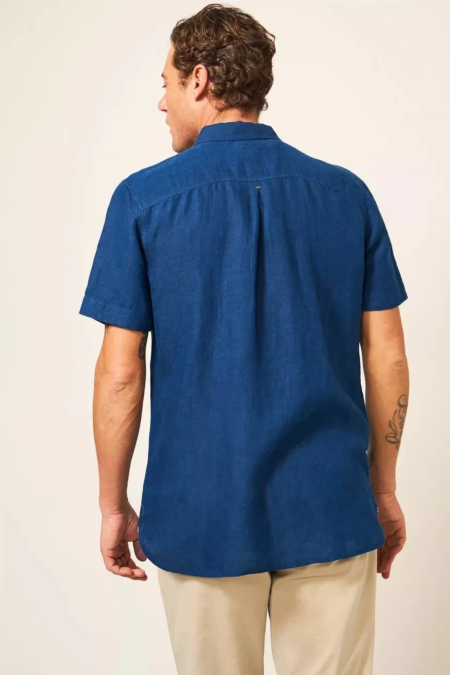 White Stuff Pembroke Short Sleeve Linen Shirt in Dark Navy