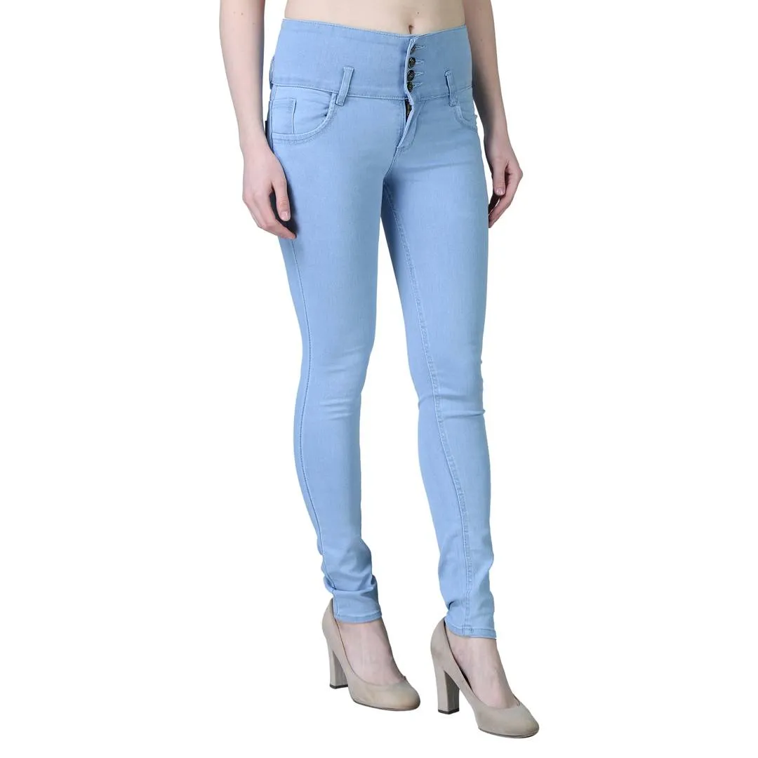 Women'S Trendy Denim Lycra Light Blue Solid High Waist Jeans