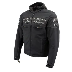 Xelement Men’s Vengeance Black Armored Textile Motorcycle Jacket w/Skull Embroidery XS1704