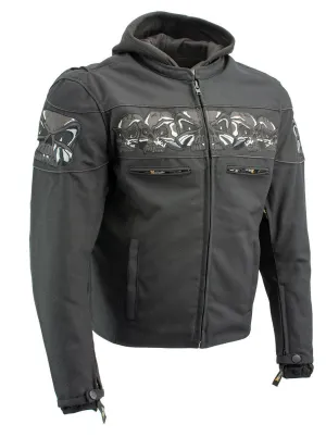 Xelement Men’s Vengeance Black Armored Textile Motorcycle Jacket w/Skull Embroidery XS1704