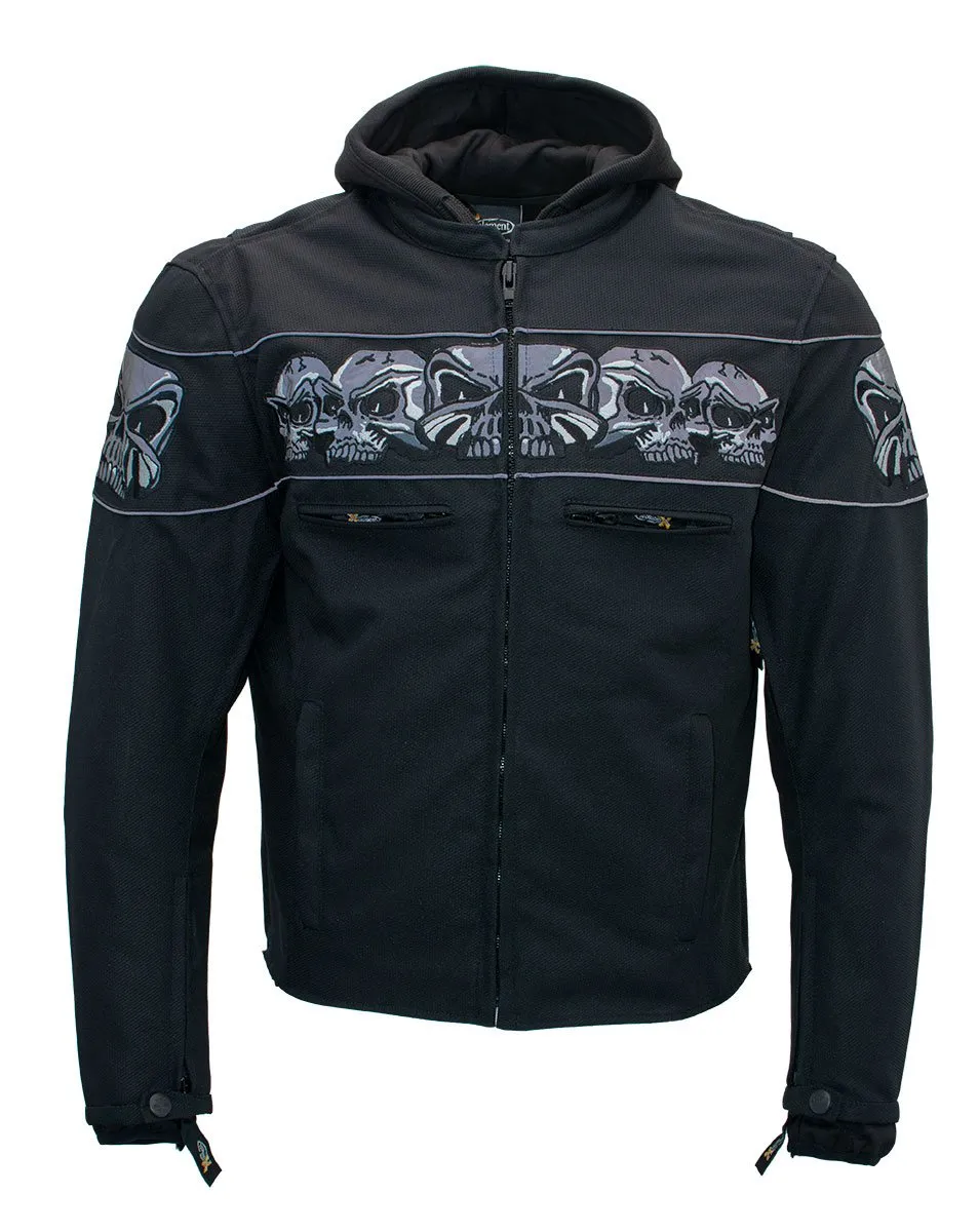 Xelement Men’s Vengeance Black Armored Textile Motorcycle Jacket w/Skull Embroidery XS1704