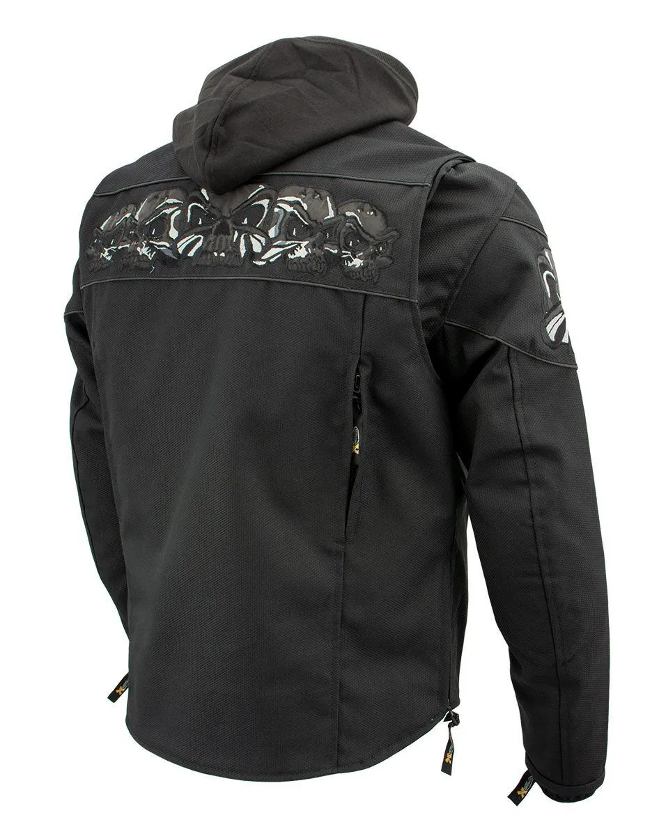 Xelement Men’s Vengeance Black Armored Textile Motorcycle Jacket w/Skull Embroidery XS1704