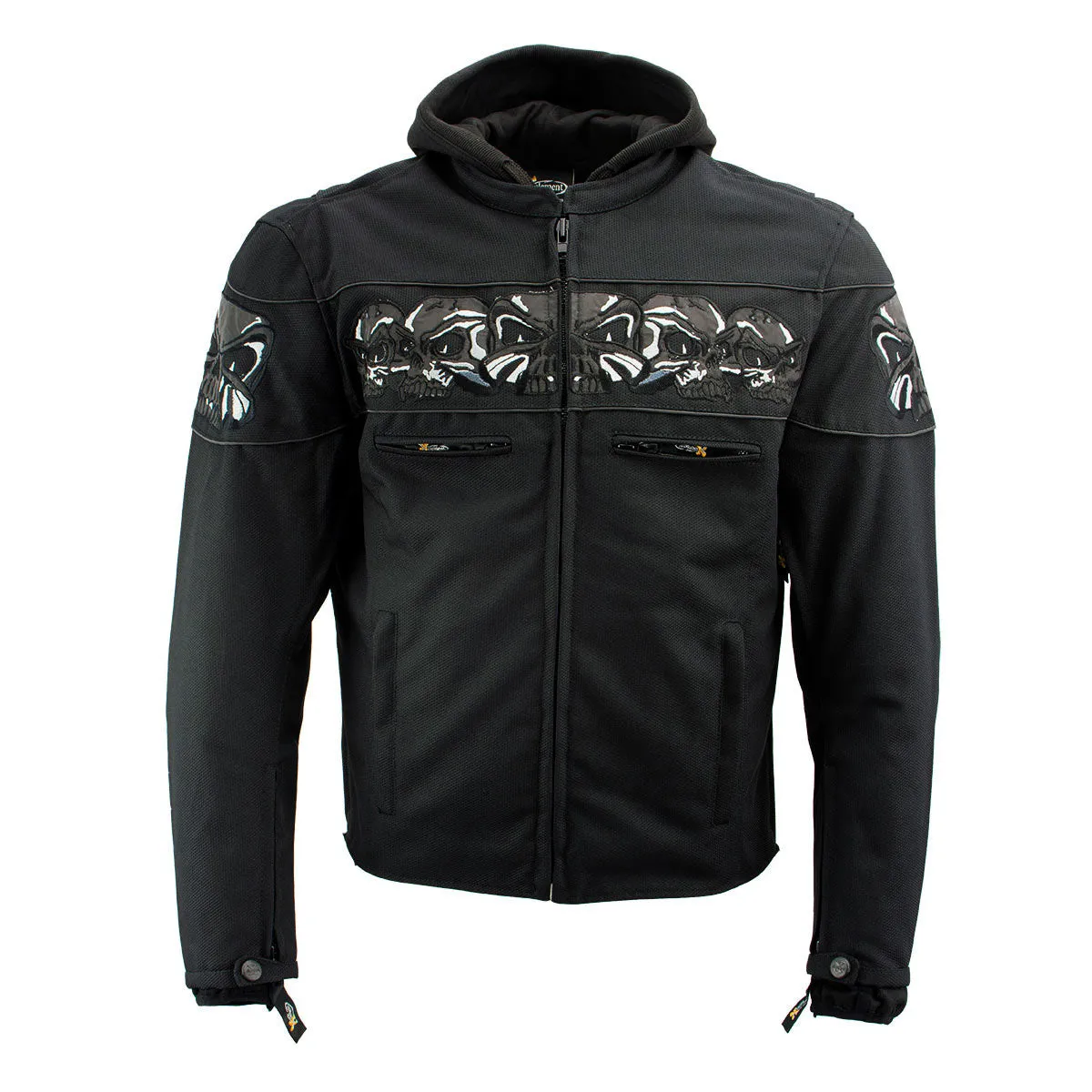 Xelement Men’s Vengeance Black Armored Textile Motorcycle Jacket w/Skull Embroidery XS1704