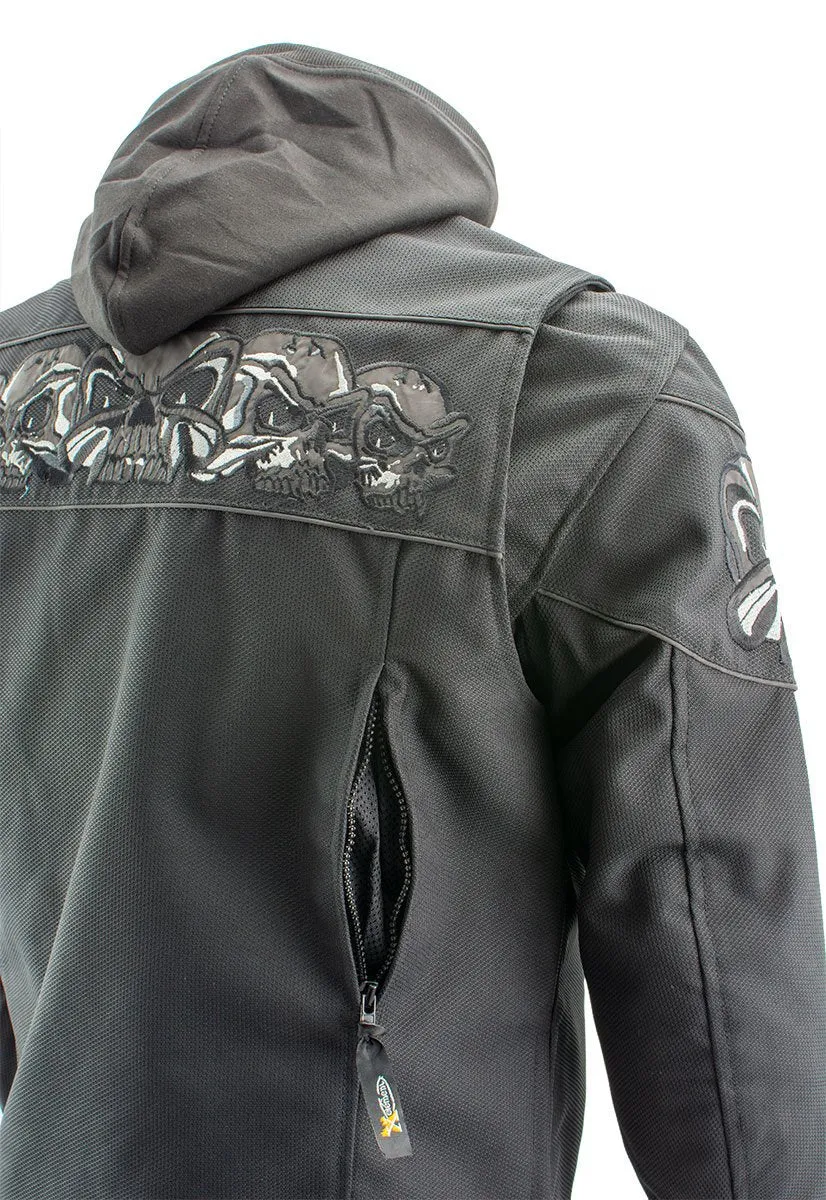 Xelement Men’s Vengeance Black Armored Textile Motorcycle Jacket w/Skull Embroidery XS1704